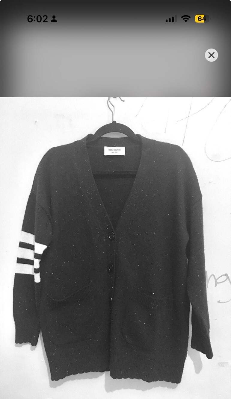 Thom Browne 4-Bar Knit Cardigan in Black Speckled Wool